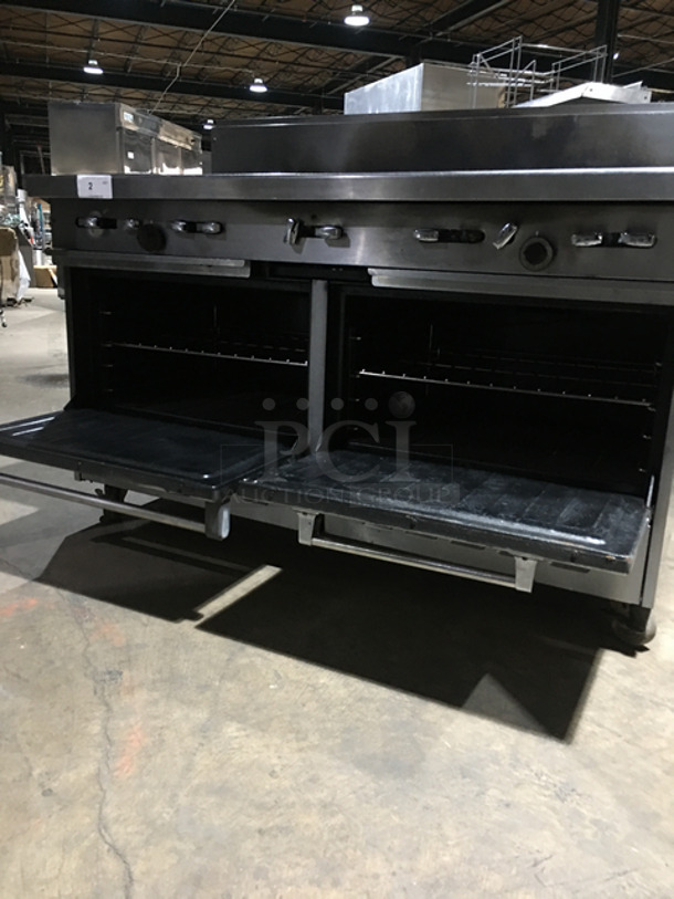 AN ANMAZING FIND! Garland 8 Burner Stove! With Left Side Hot Plate! With Back Splash! With 2 Full Size Ovens Underneath! With Metal Oven Racks! All Stainless Steel! On Casters! - Image 7 of 10
