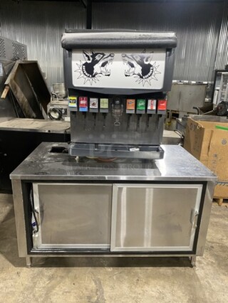 Cornelius 8 Spout Beverage Dispensing Center With Ice Bin! On All Stainless Steel Heavy Duty Beverage Counter With Underneath Storage! Model ED200 Serial 62B1145ED202! 115V 1 Phase! 