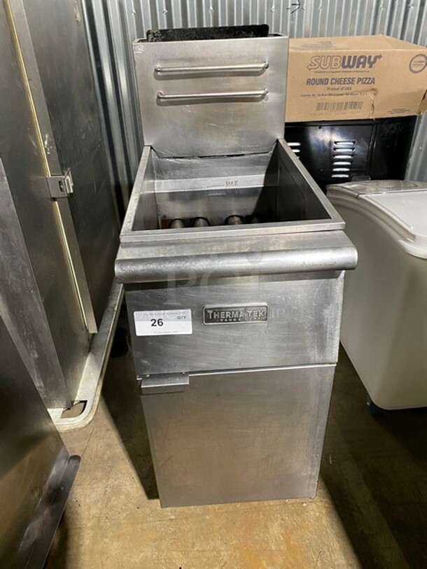 Therma Tek Commercial Natural Gas Powered Deep Fat Fryer! With Backsplash! All Stainless Steel! On Legs!