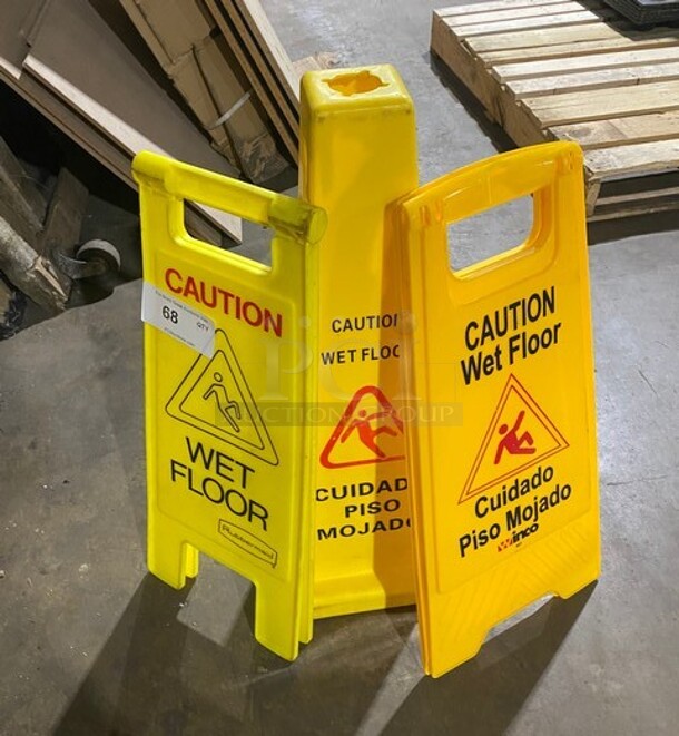 All One Money! Yellow Poly Wet Floor Caution Sign! - Image 1 of 4