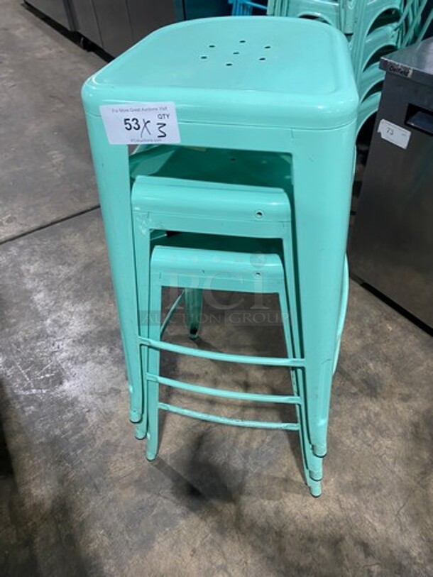 LIKE NEW! Light Blue Coated Bar Height Metal Stools! With Footrest! 3x Your Bid!