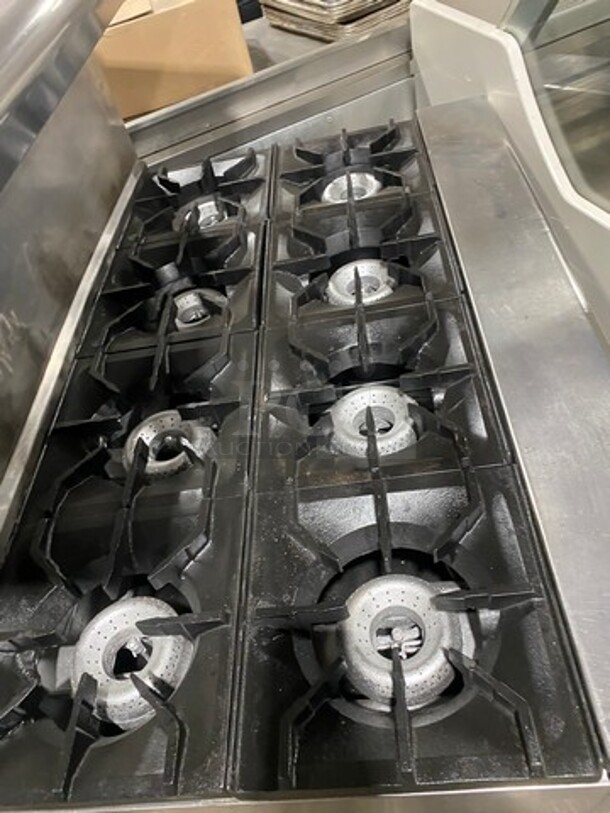 American Range Commercial Natural Gas Powered 8 Burner Stove! With Raised Back Splash And Salamander Shelf! With 2 Oven Underneath! Metal Oven Racks! All Stainless Steel! On Casters! - Image 5 of 10