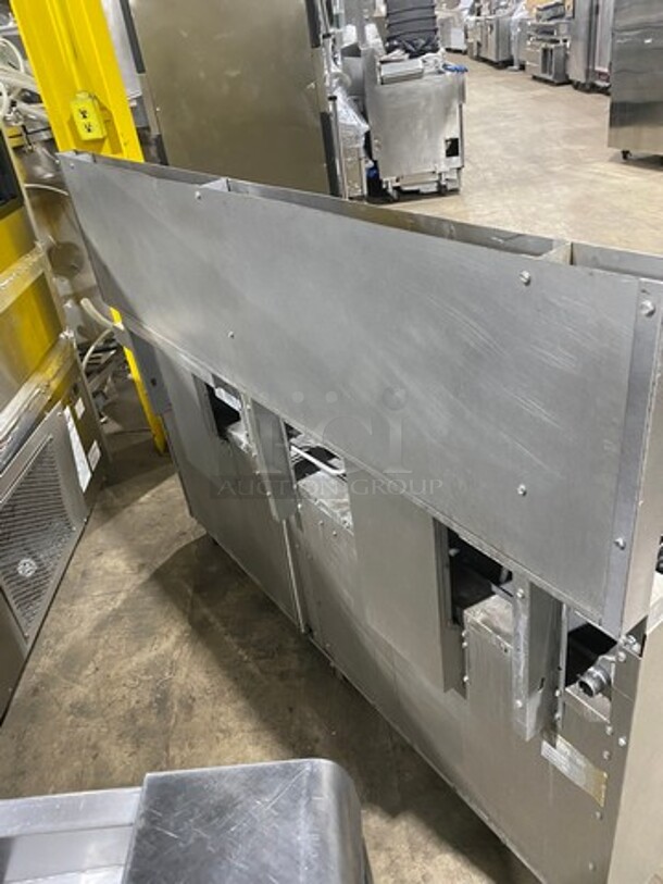 Patriot Commercial Natural Gas Powered 6 Burner Stove With Flat Griddle! Flat Griddle Has Side Splashes! With Raised Back Splash! With 2 Oven Underneath! Metal Oven Racks! All Stainless Steel! On Casters! Model: FMGR6024GNG SN: 17035100006 - Image 4 of 12