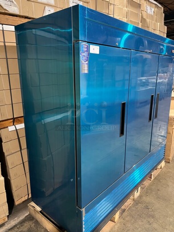 COOL! NEW! SCRATCH-N-DENT! Dukers Commercial 3 Door Reach In Cooler! Poly Coated Racks! All Stainless Steel! COMPRESSOR REMOVED, NO COMPRESSOR! - Image 2 of 7