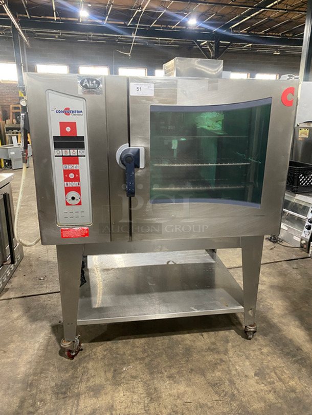 Cleveland Commercial Natural Gas Powered Combi Convection Oven! With View Through Door! Metal Oven Racks! With Storage Space Underneath! All Stainless Steel! On Casters! Model: OGS620 SN: 1108230001227