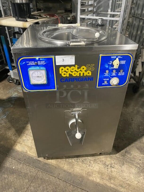 FAB! Carpigiani Commercial Floor Style Gelato Cream Cooker/Pasteurizer! All Stainless Steel! Model PASTOCREMA 55 Serial 387735! 220V 3 Phase! On Casters!