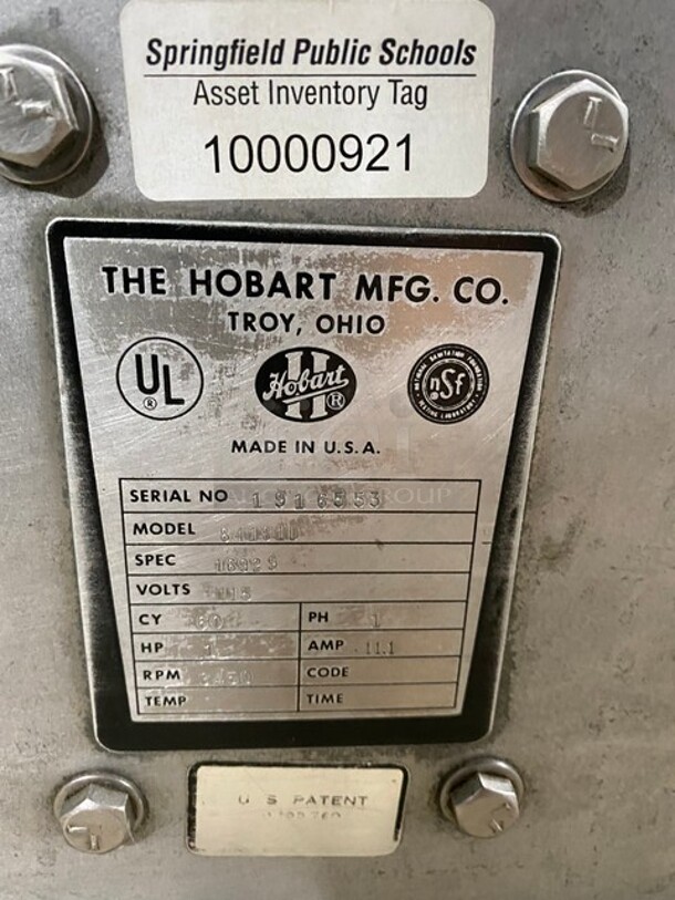 Hobart Commercial Countertop Buffalo Chopper! All Stainless Steel! Model: 84181D SN: 1916553 115V 60HZ 1 Phase! Working! - Image 9 of 9