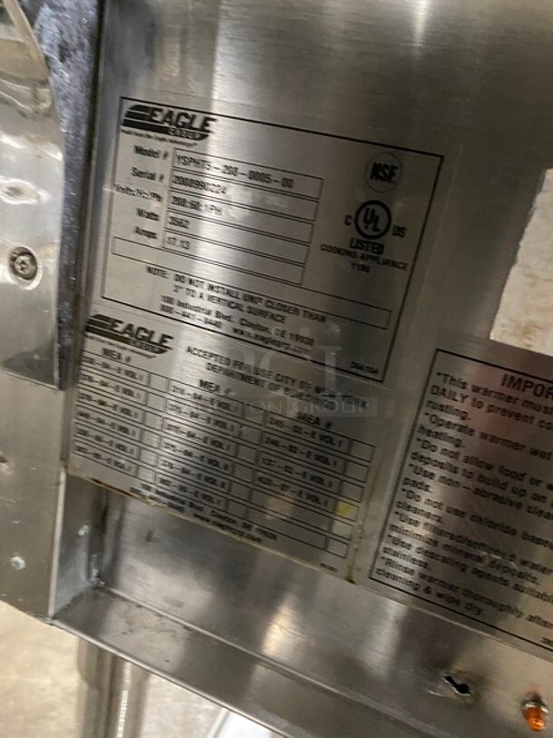 Eagle Commercial Electric Powered 5 Well Steam Table! With Storage Space Underneath! All Stainless Steel! On Casters! MODEL YSPHT5 SN:2008990224 208V 1PH - Image 9 of 10