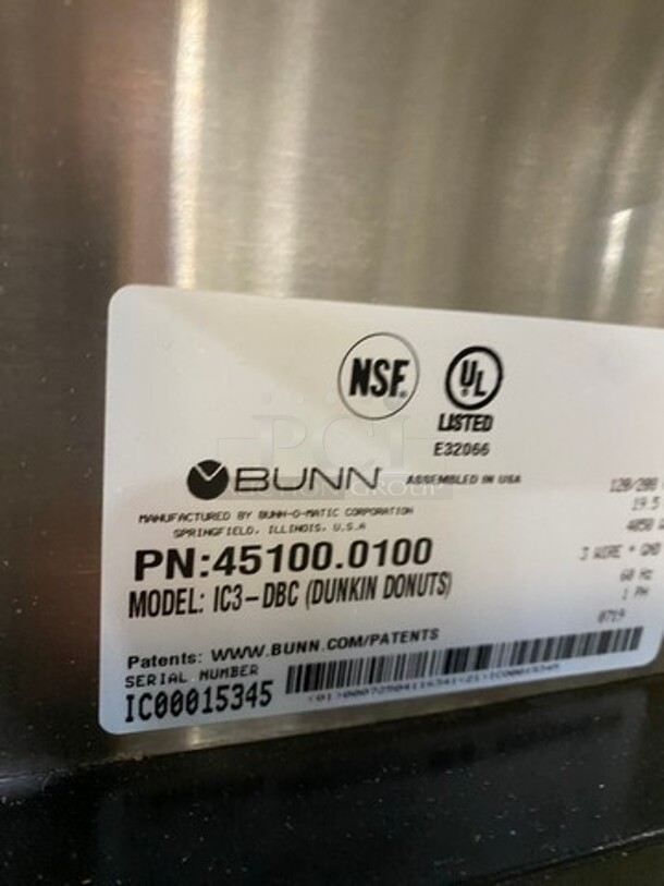Bunn Commercial Countertop Iced Tea Brewing Machine! Stainless Steel Body! Model: IC3DBC SN: IC000153454 120/208V 60HZ 1 Phase - Image 7 of 9