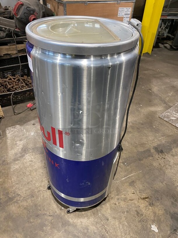  Red Bull Barrel Display Cooler! With Cover! 115V 1 Phase! On Casters! - Image 2 of 7