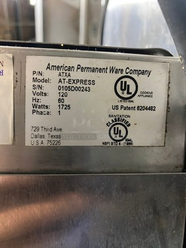 APW Wyott Commercial Countertop Conveyor Toaster! All Stainless Steel! On Legs! Model: ATEXPRESS SN: 0105D00243 120V 60HZ 1 Phase - Image 6 of 11