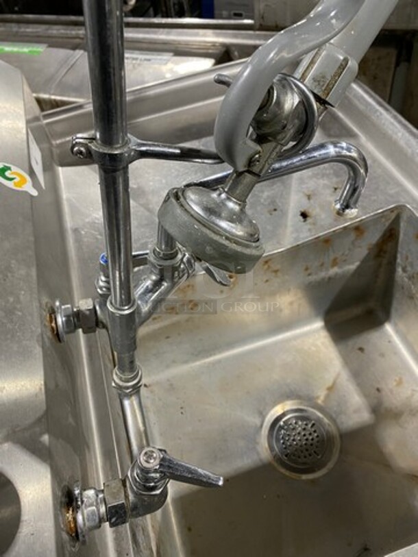 Sani Safe Commercial Single Compartment Dish Washing Sink! With Single Side Drain Board! With Jet Spray Assembly, Faucet And Handles! All Stainless Steel! On Legs! (Measurements Are With Out Jet Spray) - Image 9 of 9