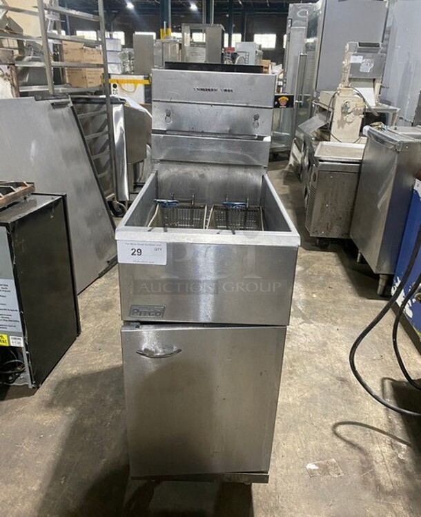 Pitco Frialator Stainless Steel Commercial Floor Style Natural Gas Powered Deep Fat Fryer w/ 2 Metal Fry Baskets! MODEL 40D SN: G11MA055114 - Item #1114084