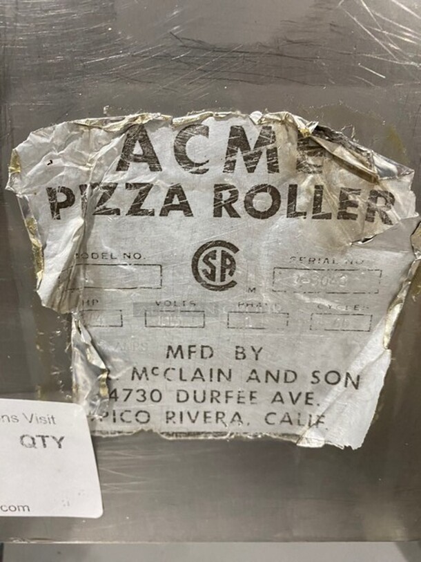 Acme All Stainless Steel Commercial Dough Sheeter! SN:7-3043 115V 1PH - Image 5 of 6