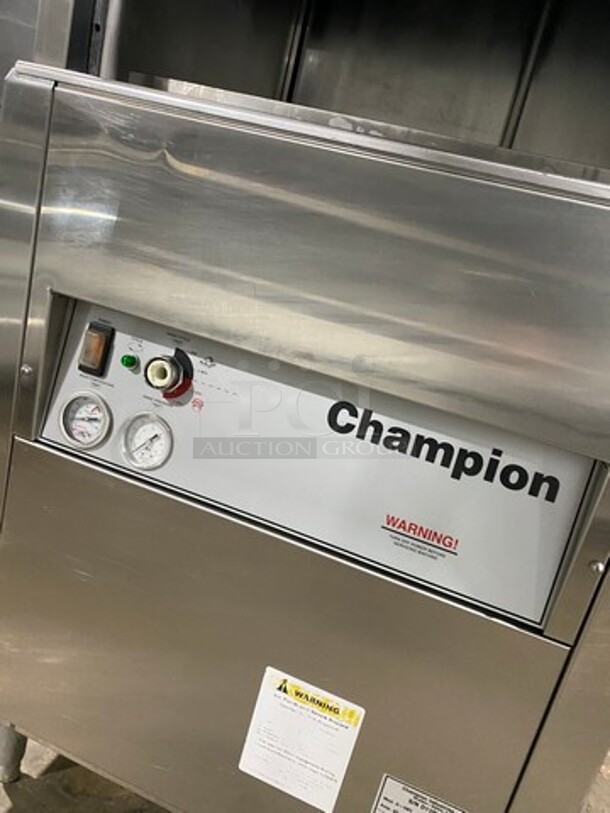 Champion Commercial Pass-Through Dishwasher Machine! All Stainless Steel! On Legs! With Right Side Dishwasher Table! With Back And One Side Splash! Model: DHBT SN: D11038937 208/240V 60HZ 3 Phase - Image 8 of 10