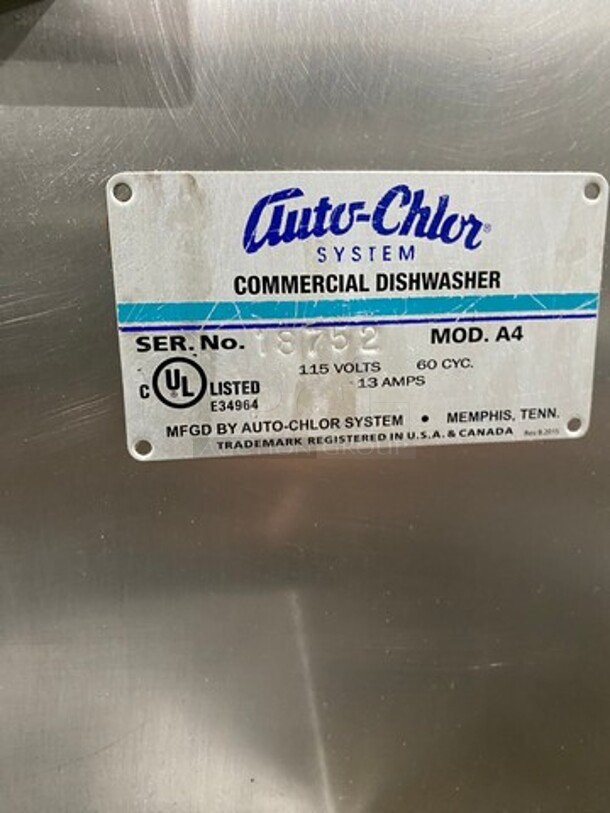 Auto Chlor Commercial Heavy-Duty Pass-Through Dish Washer! All Stainless Steel! On Legs! Model: A4 SN: 18752 115V 60HZ 1 Phase - Image 9 of 10