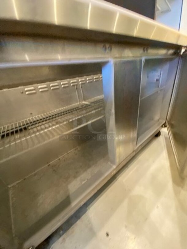 Continental Commercial Refrigerated Sandwich Prep Table! With Commercial Cutting Board! With 2 Door Storage Space Underneath! All Stainless Steel! On Casters! WORKING WHEN REMOVED! Model: SW6016 SN: 15875040 115V 60HZ 1 Phase - Image 5 of 9