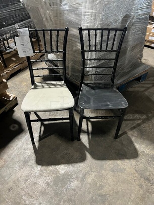 BRAND NEW! Black Quality Poly Stackable Dining Chairs! 5 X Your Bid! With Removable Microfiber Seat Cushion! Seat Cushion Comes With Each Chair! 5 X Your Bid! - Image 1 of 8