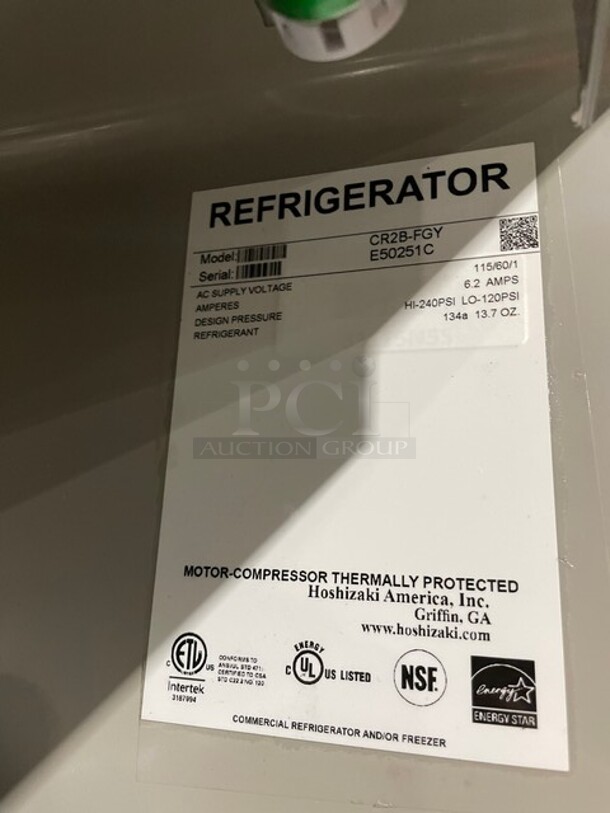 Hoshizaki Commercial 2 Door Reach In Freezer! With View Through Doors! All Stainless Steel! With Built In Pan Rack! Model CR2BFGY Serial E50251C! 115V 1Phase! - Image 11 of 12