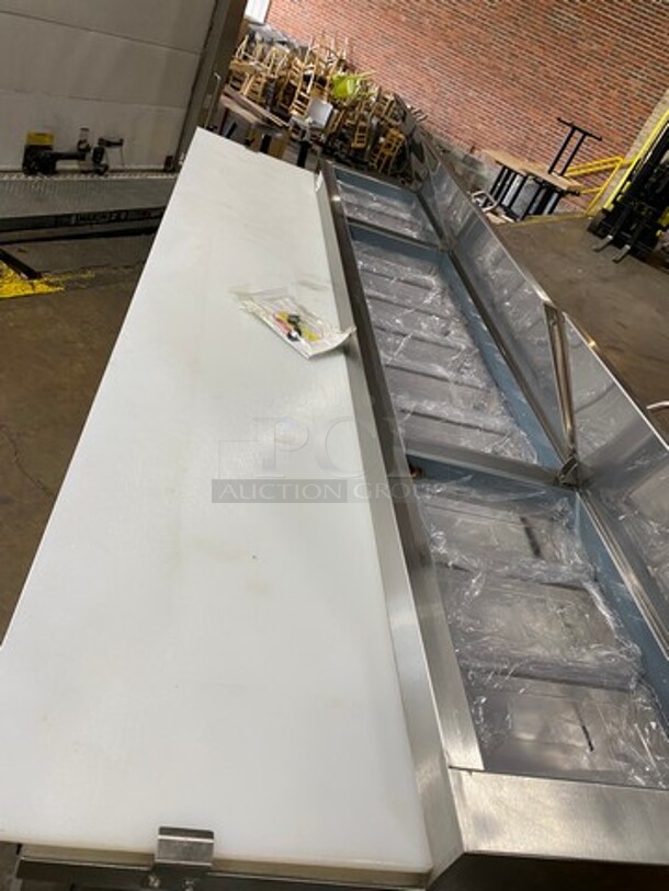 NICE! SCRATCH-N-DENT! Kelvinator Commercial Refrigerated Pizza Prep Table! With Commercial Cutting Board! With 3 Door Storage Space Underneath! All Stainless Steel! On Casters! Model: KCHPT9212 SN: 93610053 115V - Image 10 of 12