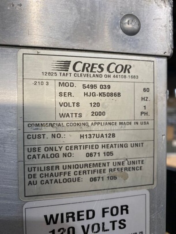 Cres Cor Commercial Insulated Warming/Proofing Cabinet! With 2 Half Doors! Holds Full Size Trays! All Stainless Steel! WORKING WHEN EMOVED! Model: 5495039 SN: HJGK5086A 120V 60HZ 1 Phase - Image 8 of 9