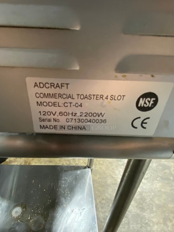 Adcraft Commercial Countertop 4 Slot Toaster! Model: CT04 SN: 07130040036 120V - Image 7 of 8