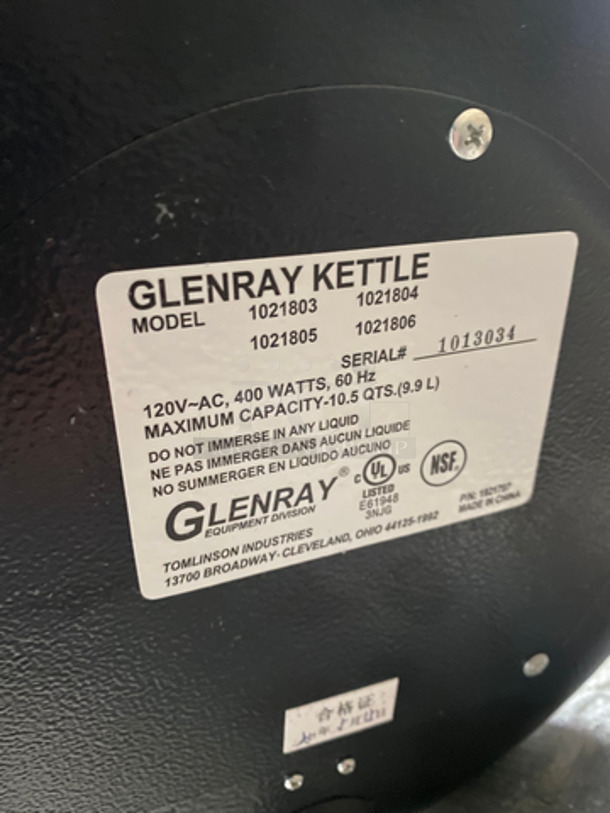 Glenray Commercial Countertop Food Warming Kettle! Holds Up To 10.5Qts! SN: 1013034 120V 60HZ - Image 7 of 8