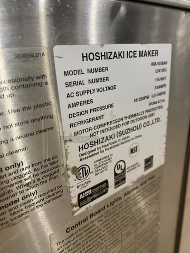 Hoshizaki Commercial Undercounter Ice Maker Machine! All Stainless Steel! Model: KM151BAH SN: E04186G 115V 60HZ 1 Phase - Image 6 of 7