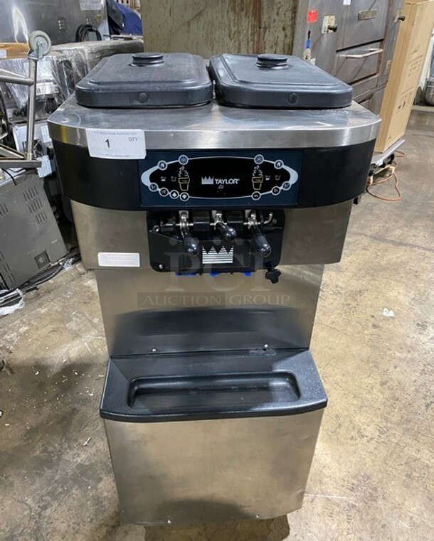 WOW! Taylor Crown Commercial 3 Handle Soft Serve Ice Cream Machine! All Stainless Steel! On Casters! Model: C71333 SN: M0072954! 208/230V 60HZ 3 Phase - Item #1108889