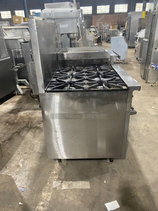 SUNFIRE Stainless Steel Commercial Natural Gas Powered 6 Burner Range W/ Raised Right Side Flat Top Griddle & Cheese Melter! With Raised Backsplash And 2 Full Size Ovens! On Legs!  - Image 3 of 9