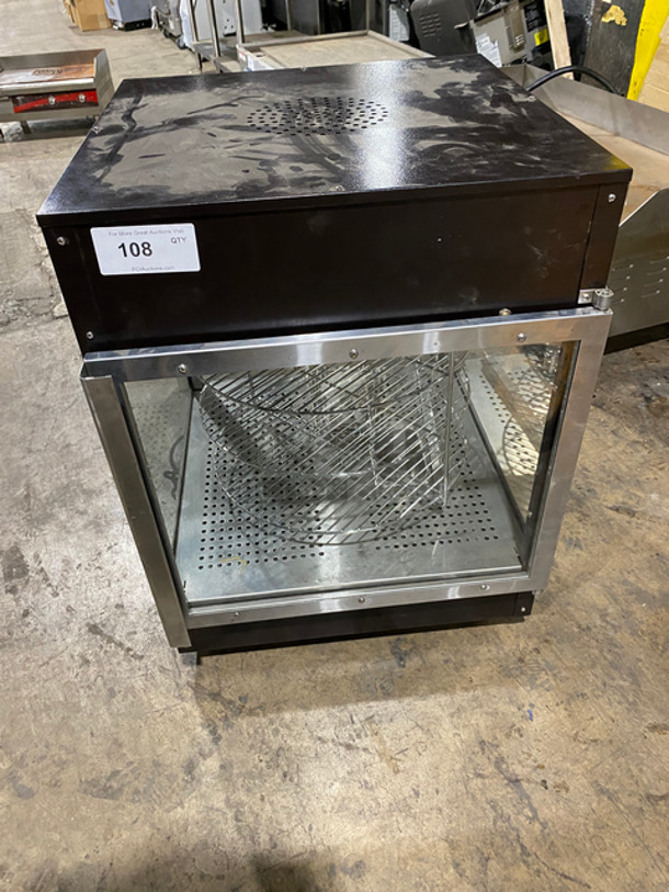 LATE MODEL! 2018 Commercial Countertop Heated Pizza Holding/ Display Cabinet Merchandiser! With Rotating 3 Tier Pizza Holder! With Front And Rear Access Doors! Glass All Around! 110/120V