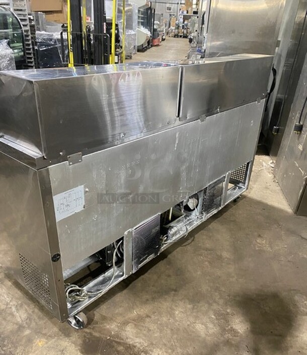Turbo Air Commercial Refrigerated Mega Top Sandwich Prep Table! With 3 Door Storage Space Underneath! Poly Coated Racks! All Stainless Steel! On Casters! Model: MST7230 SN: 30MM7T611061 115V  - Image 3 of 9