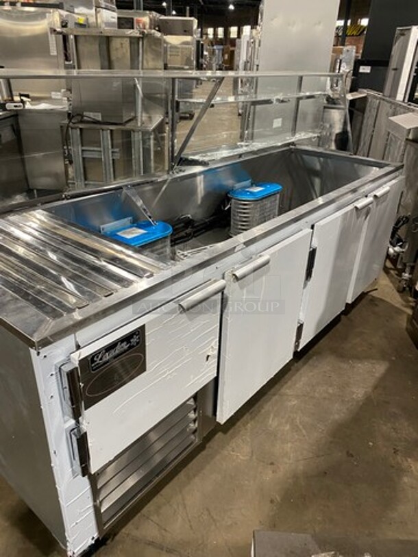 LATE MODEL! 2018 Leader Commercial Refrigerated Food Serving Station Counter/ Cold Pan! With Sneeze Guard! Stainless Steel Body! On Casters! Model: LM96SB SN: AB03M3002 115V 60HZ 1 Phase - Image 4 of 8