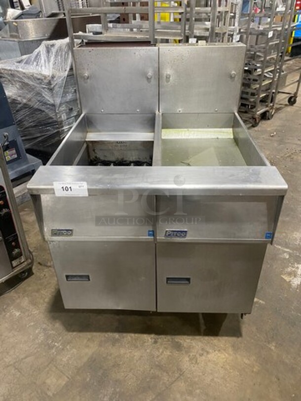 Pitco Frialator Commercial Natural Gas Powered Deep Fat Fryer With Dump Station! All Stainless Steel! On Casters! Model: SG14 SN: G08BD006448 - Image 1 of 12