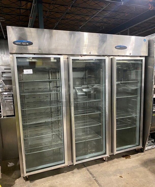 Hoshizaki Commercial 3 Door Reach In Cooler Merchandiser! With View Through Doors! Poly Coated Racks! All Stainless Steel Body! Model: CR3SFGYCR SN: F60047C 115V 60HZ 1 Phase - Image 1 of 9