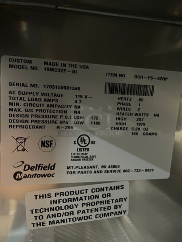 NICE! NEW! Delfield Commercial Refrigerated Sandwich Prep Table! With Commercial Cutting Board! With Single Door Storage Space Underneath! All Stainless Steel! On Casters! Model: 18MC32PBI SN: 1703150001346 115V 60HZ 1 Phase - Image 11 of 12