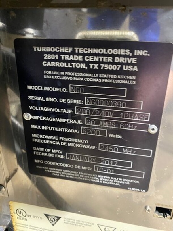 LATE MODEL! 2017 Turbo Chef Commercial Countertop Rapid Cook Oven! On Small Legs! Model: NGO SN: NGOD30390 208/240V 60HZ 1 Phase - Image 7 of 8