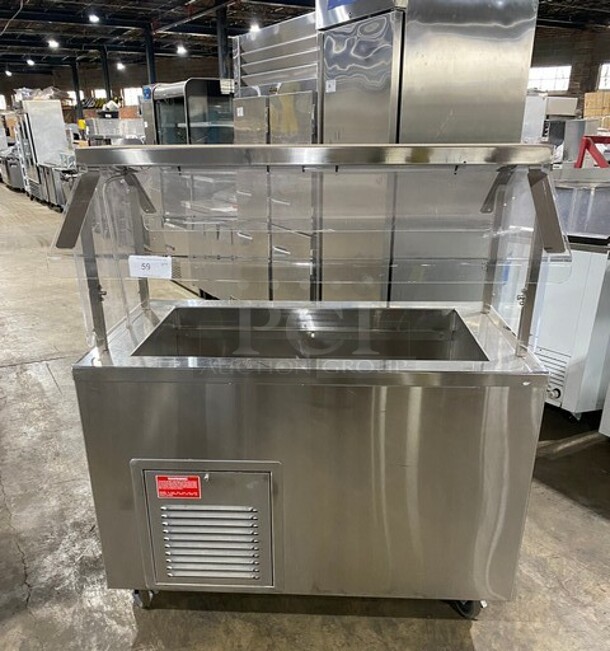 Low Temp Commercial Refrigerated Food Serving Station Counter/ Cold Pan! With Sneeze Guard! Stainless Steel Body! On Casters! Model: 50CFMX SN: L10C33214L 120V 60HZ 1 Phase - Image 1 of 7