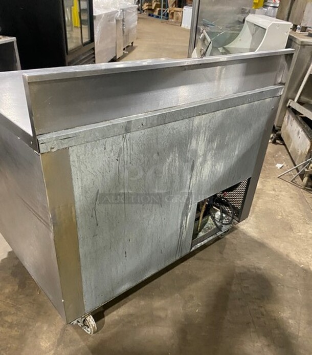 Custom Cool Commercial Work/Prep Table! With Backsplash! With Refrigerated 2 Door Underneath Storage! All Stainless Steel! On Casters! - Image 4 of 9
