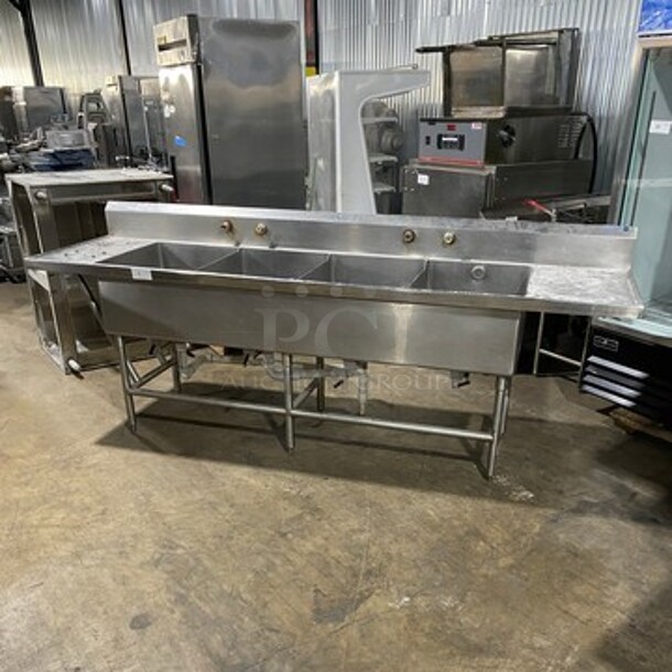Southern Heavy Duty 4 Compartment Stainless Commercial 4 Compartment Dish Washing Sink! With Dual Side Drain Board! With Back Splash! All Stainless Steel! On Legs! - Image 1 of 10