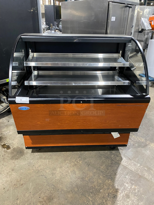 COOL! Federal Industries Commercial Refrigerated Grab-N-Go Open Case Merchandiser! With Stainless Steel Shelves! Wooden Pattern Body! On Casters! Model: LPRSS42 SN: 170328100248 120V 60HZ 1 Phase