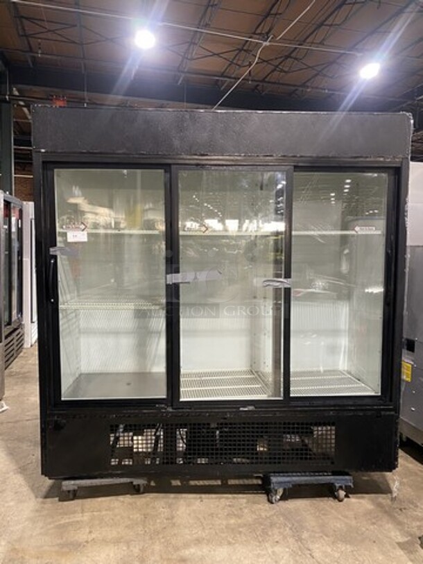 True 3 Sliding Door Cooler Merchandiser! With Poly Coated Rackks! Model GDM69 Serial 11920903! 115V 1 Phase! 