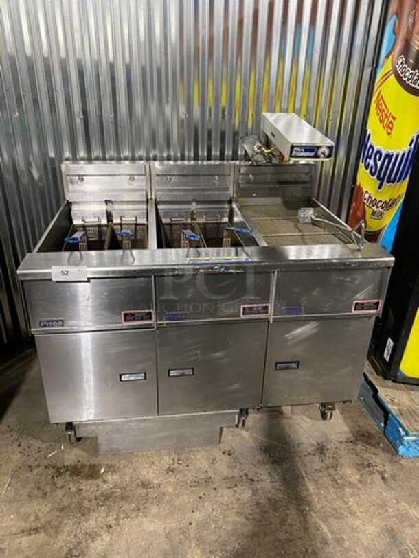 Pitco Frialator Commercial Electric Powered 2 Bay Deep Fat Fryer With Dump Station! With Oil Filter System! All Stainless Steel! On Casters! WORKING WHEN REMOVED! Model: SE14 SN: E10HD036879 208V 60HZ 3 Phase