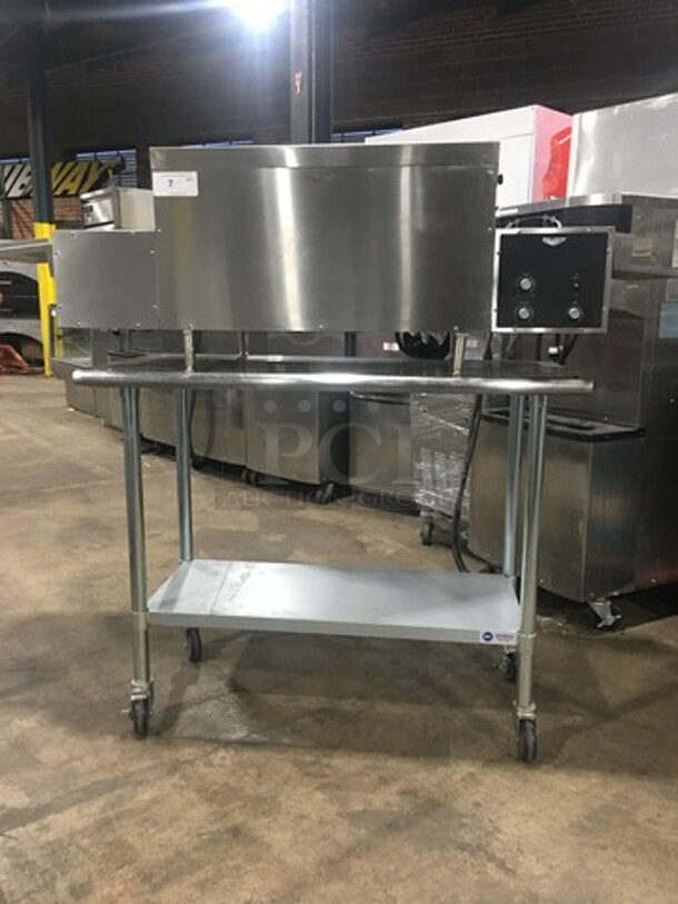 AMAZING! LATE MODEL! Vollrath Commercial Countertop Electric Powered Conveyor Pizza/ Baking Oven! On Legs! On Equipment Stand! With Storage Space Underneath! All Stainless Steel! On Casters! Model: JPO18 SN: L06001389542001 240V! Working When Removed! - Image 1 of 11