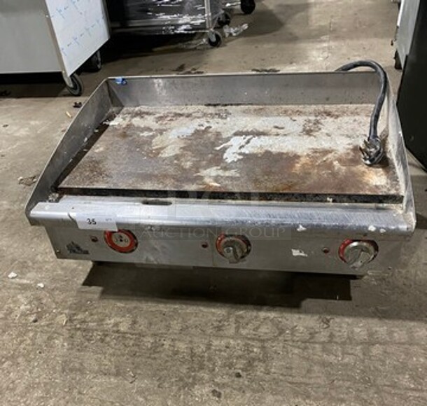 Star Max Commercial Countertop Electric Powered Flat Top Griddle! With Back And Side Splashes! All Stainless Steel! On Small Legs! - Image 1 of 8