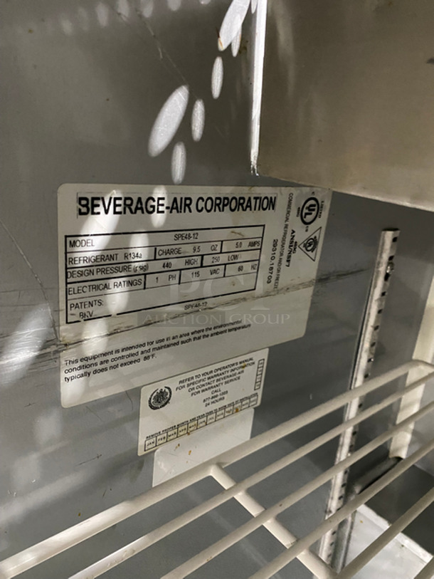 Beverage Air Commercial Refrigerated Sandwich Prep Table! With 2 Door Underneath Storage Space! With Poly Coated Racks! All Stainless Steel! On Casters! Model: SPE4812 115V 60HZ 1 Phase - Image 7 of 8