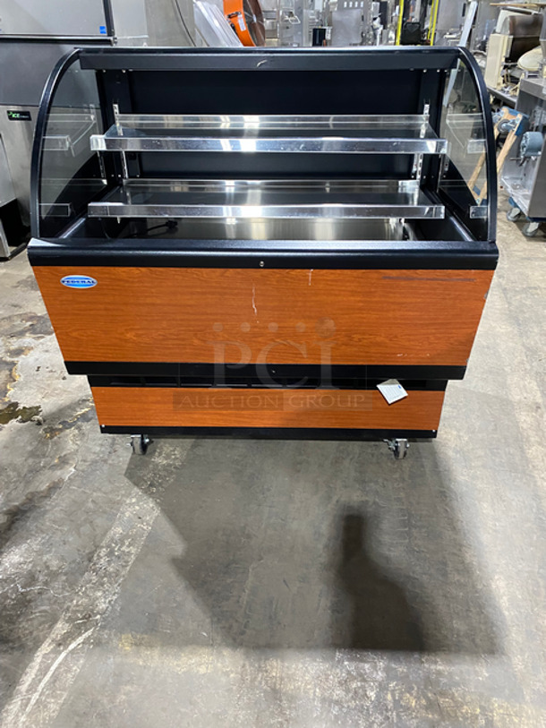 Federal Commercial Open Grab-N-Go Case Merchandiser! With Stainless Steel Shelves! With Front Case Cover! Wooden Pattern Outer Body! On Casters!