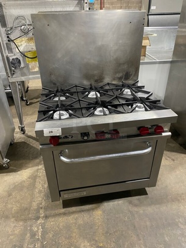 SWEET! Vulcan Commercial Natural Gas Powered 6 Burner Range! With Full Size Oven Underneath! With Raised Backsplash! All Stainless Steel! On Legs! - Image 1 of 8