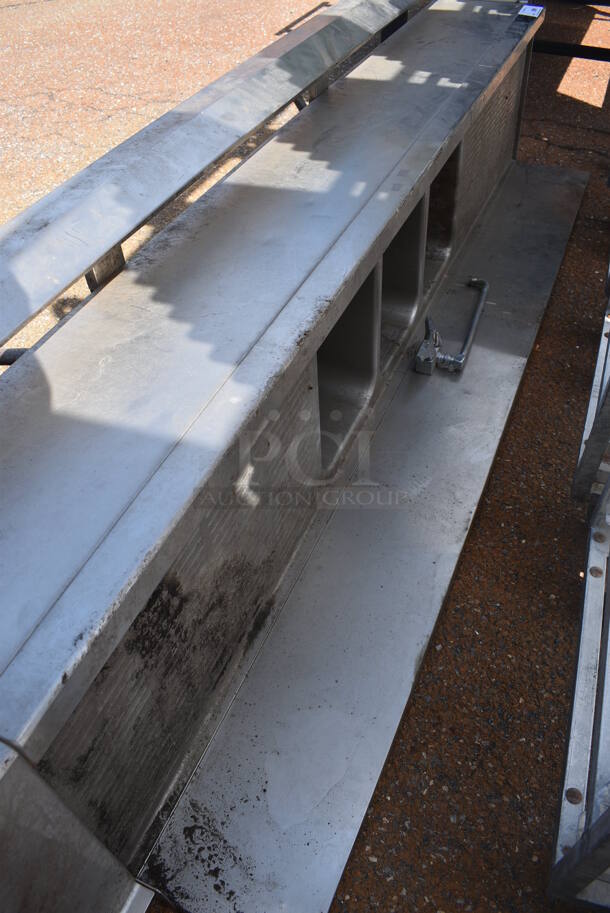 Stainless Steel Commercial 3 Bay Sink w/ Dual Drainboards and Speedwell. No Legs. 90x24x22. Bays 10x14x9. Drainboards 26xz16x1 