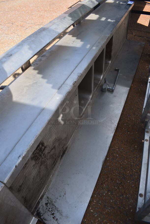 Stainless Steel Commercial 3 Bay Sink w/ Dual Drainboards and Speedwell. No Legs. 90x24x22. Bays 10x14x9. Drainboards 26xz16x1  - Image 1 of 4